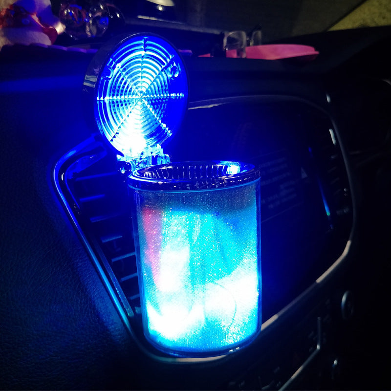 Car Ashtray With LED Light RGB Ambient Cigarette Cigar Ash Tray Container Trash