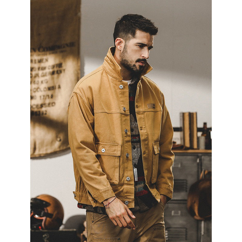 American Retro Siro Textile Workwear Jacket Men's Winter Antique Style Urban