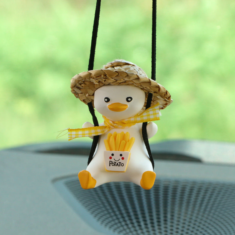 Car Pendant Cute Anime Little Duck Swing Auto Rearview Mirror Hanging Ornaments