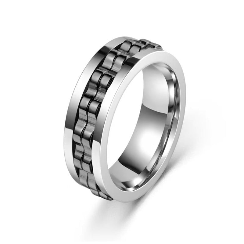 Titanium Spinner Square Texture Ring For Men High Polished Stainless Steel Gear
