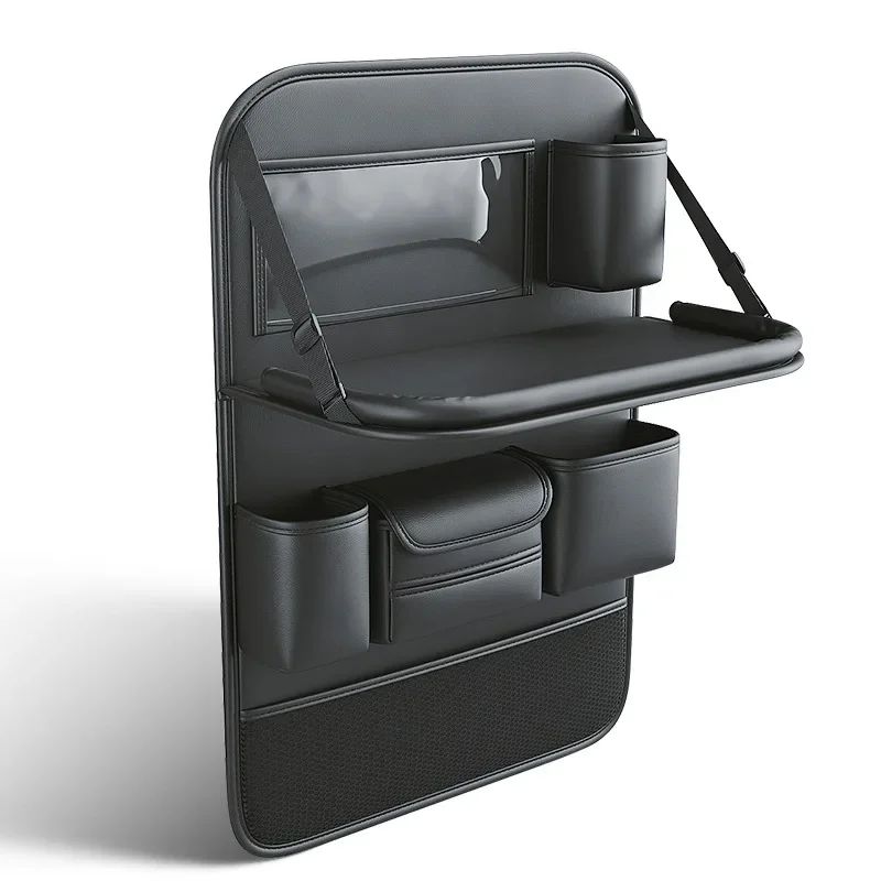 Car Seat Storage Bag Auto Back Organizer With Foldable Table Tray PU Leather