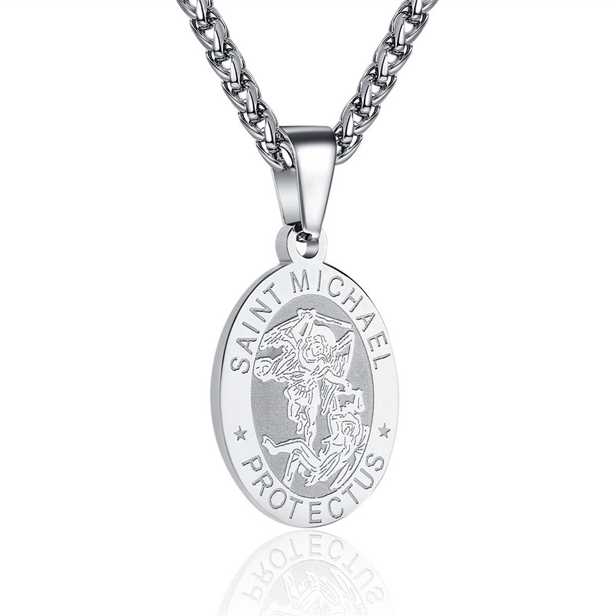 Double-Sided Portrait Medal Cross Stainless Steel Pendant Necklace For Men And W