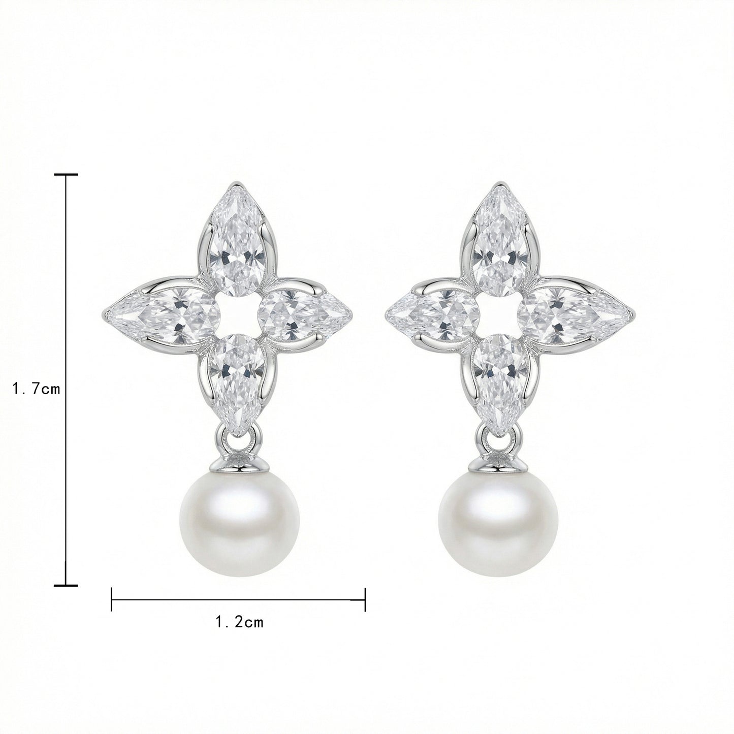 925 Sterling Silver Elegant Floral Marquise Cluster Pearl Drop Earrings
