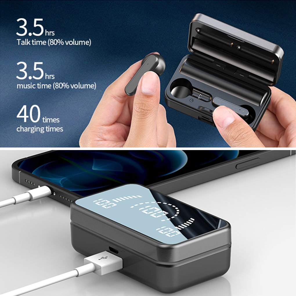 Wireless Bluetooth Earphone In-ear Super Long Standby Headsets With Mic LED