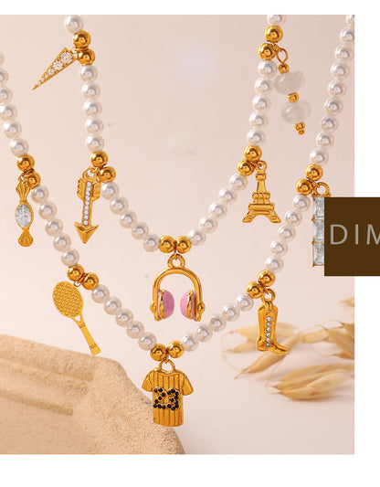 Luxury-lite Versatile DIY Pendant Bracelet Necklace With White Beads. Made Of St