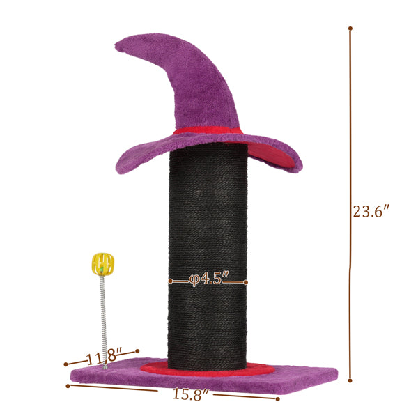Wizard Hat Cat Scratching Post With Spring Ball Toy For Indoor Cats, Halloween