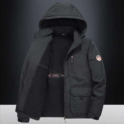 Fall Winter Men Middle-aged Loose Plus Size Outdoor Sports Windproof Hooded