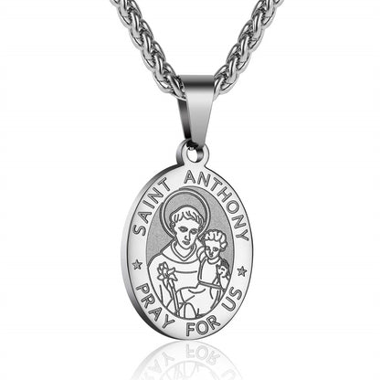 Double-Sided Portrait Medal Cross Stainless Steel Pendant Necklace For Men And W