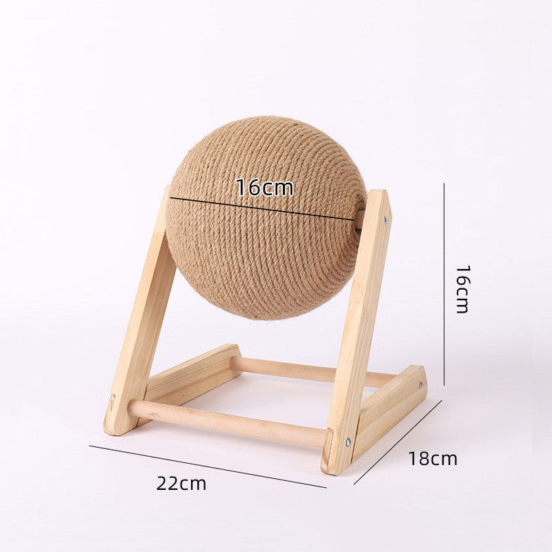 Cat Scratcher Sisal Rope Ball Scratching Post Wood Stand Anti-Scratch Toy For