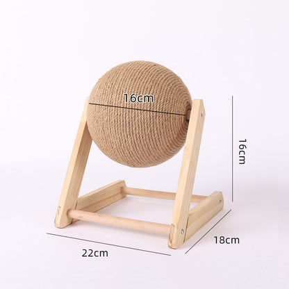 Cat Scratcher Sisal Rope Ball Scratching Post Wood Stand Anti-Scratch Toy For