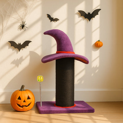 Wizard Hat Cat Scratching Post With Spring Ball Toy For Indoor Cats, Halloween