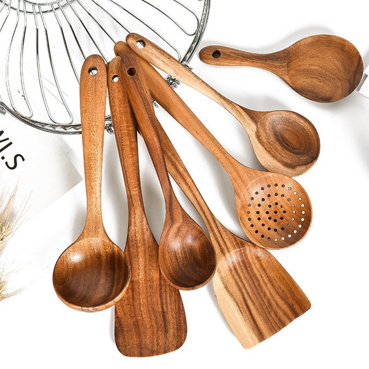 Teak Natural Wood Tableware Spoon Ladle Turner Rice Colander Soup Skimmer