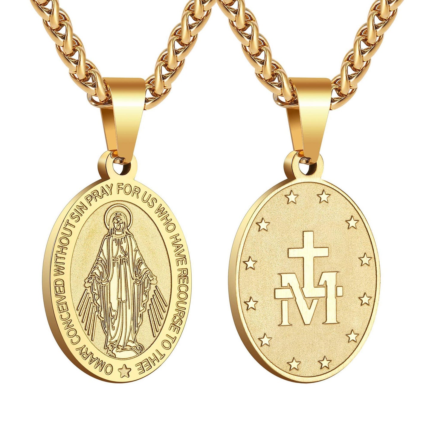 Double-Sided Portrait Medal Cross Stainless Steel Pendant Necklace For Men And W