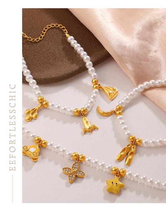 Luxury-lite Versatile DIY Pendant Bracelet Necklace With White Beads. Made Of St