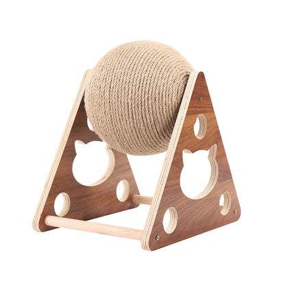 Cat Scratcher Sisal Rope Ball Scratching Post Wood Stand Anti-Scratch Toy For