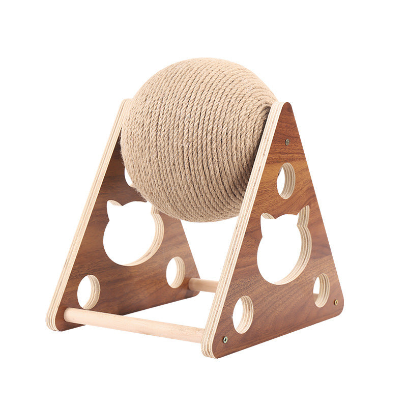 Cat Scratcher Sisal Rope Ball Scratching Post Wood Stand Anti-Scratch Toy For