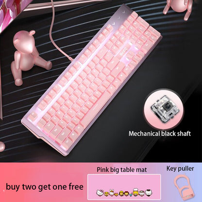 Pink Real Mechanical Keyboard And Mouse Set Girls Cute Gaming Games Dedicated