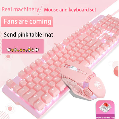 Pink Real Mechanical Keyboard And Mouse Set Girls Cute Gaming Games Dedicated