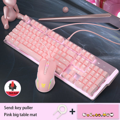 Pink Real Mechanical Keyboard And Mouse Set Girls Cute Gaming Games Dedicated