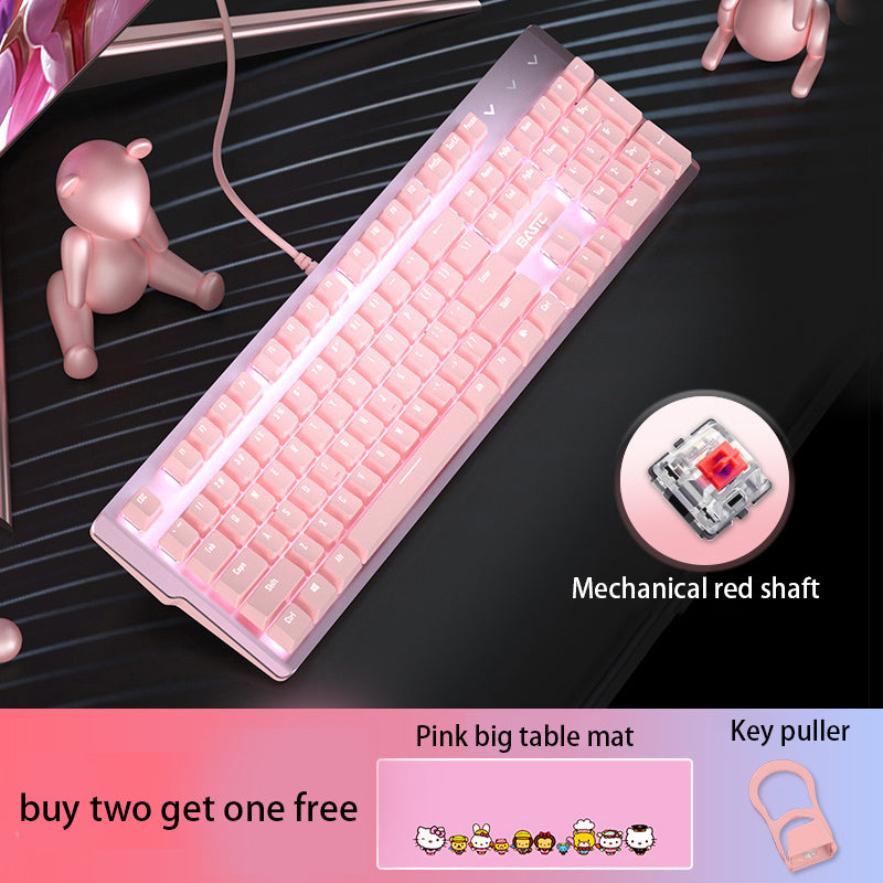 Pink Real Mechanical Keyboard And Mouse Set Girls Cute Gaming Games Dedicated