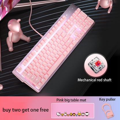 Pink Real Mechanical Keyboard And Mouse Set Girls Cute Gaming Games Dedicated