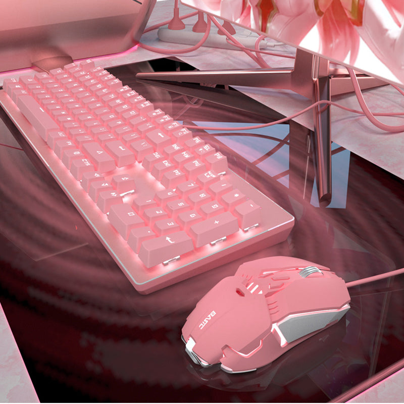 Pink Real Mechanical Keyboard And Mouse Set Girls Cute Gaming Games Dedicated