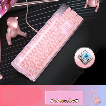 Pink Real Mechanical Keyboard And Mouse Set Girls Cute Gaming Games Dedicated