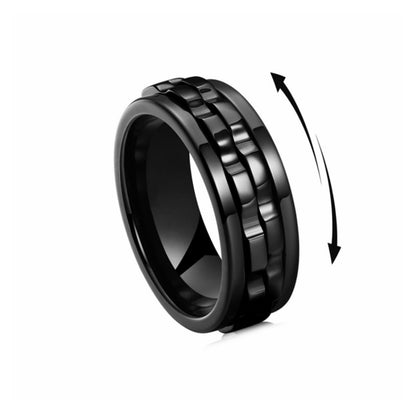 Titanium Spinner Square Texture Ring For Men High Polished Stainless Steel Gear