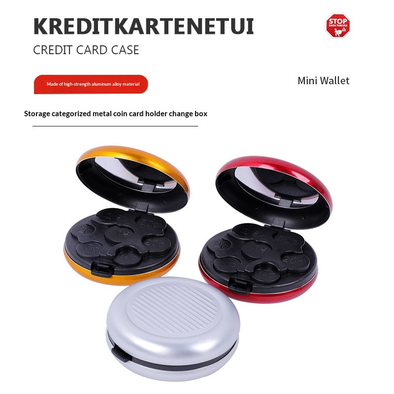Portable Euro Coin Storage Box - Compact Money Organizer with Built-in Mirror