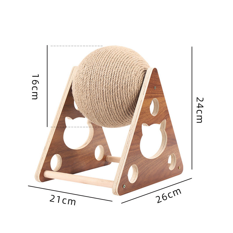 Cat Scratcher Sisal Rope Ball Scratching Post Wood Stand Anti-Scratch Toy For