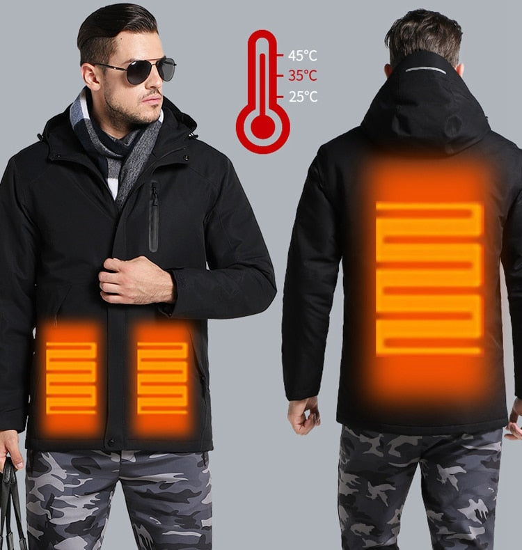 Men Women Winter Thick USB Heating Cotton Jacket Outdoor Waterproof Windbreaker