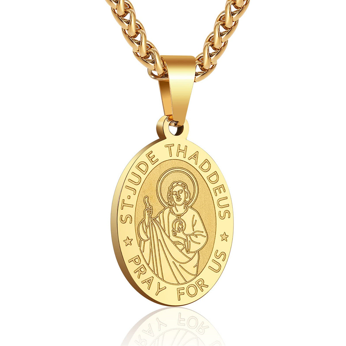 Double-Sided Portrait Medal Cross Stainless Steel Pendant Necklace For Men And W