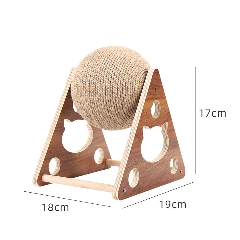 Cat Scratcher Sisal Rope Ball Scratching Post Wood Stand Anti-Scratch Toy For