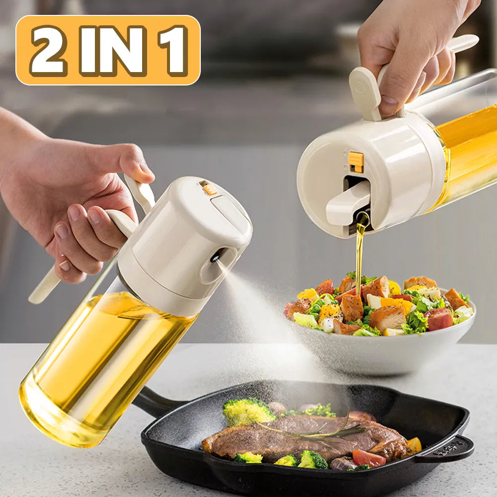 2 In 1 Oil Sprayer Bottle BBQ Cooking Dispenser Olive Pourers Kitchen Baking
