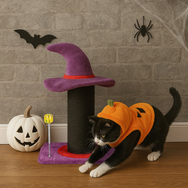 Wizard Hat Cat Scratching Post With Spring Ball Toy For Indoor Cats, Halloween