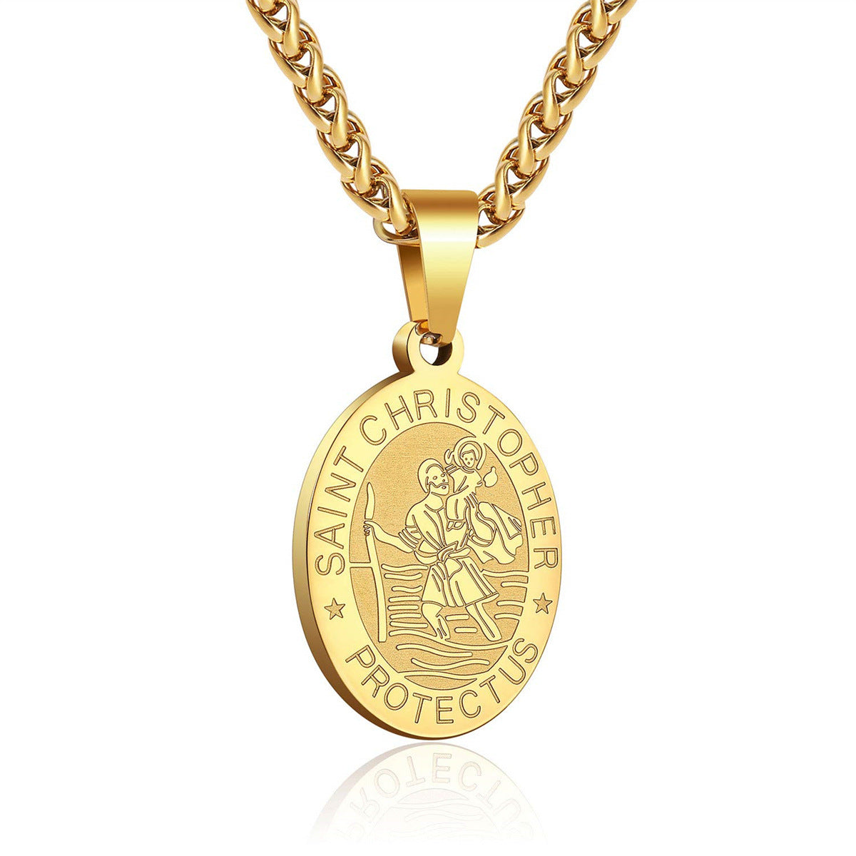Double-Sided Portrait Medal Cross Stainless Steel Pendant Necklace For Men And W