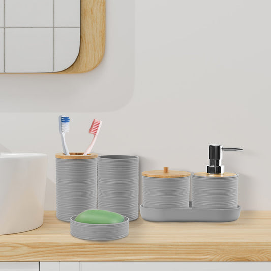 5 Colors Options -- Set Of 8Pcs Bathroom Accessories Set Bathroom Holder Set With Soap Dispenser Toothbrush Holder Cup Soap Dish Toilet Cleaning Brush Trash Can Qtip Holder Vanity Tray For Home