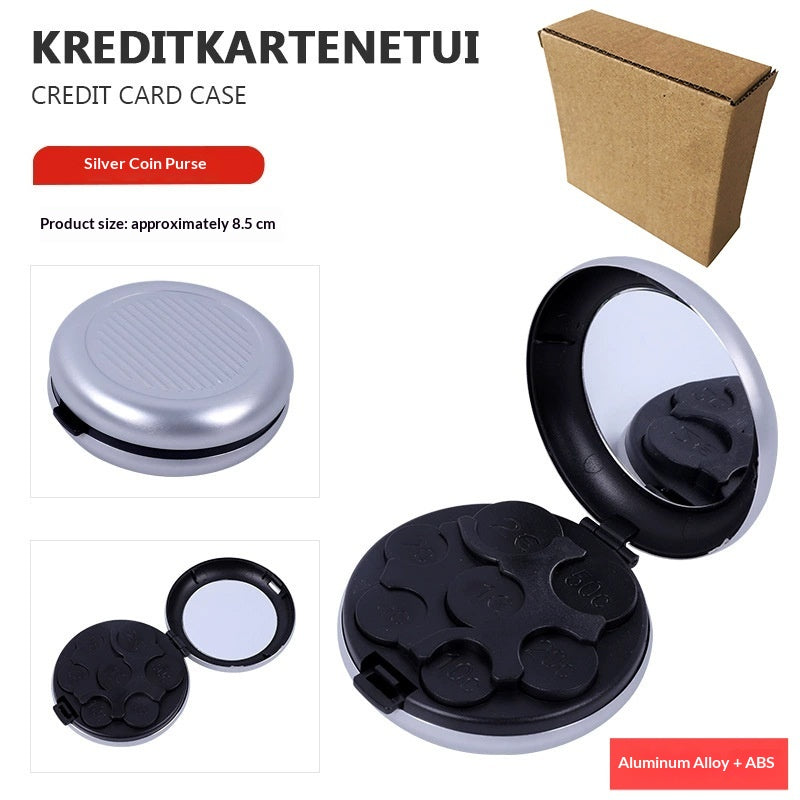Portable Euro Coin Storage Box - Compact Money Organizer with Built-in Mirror
