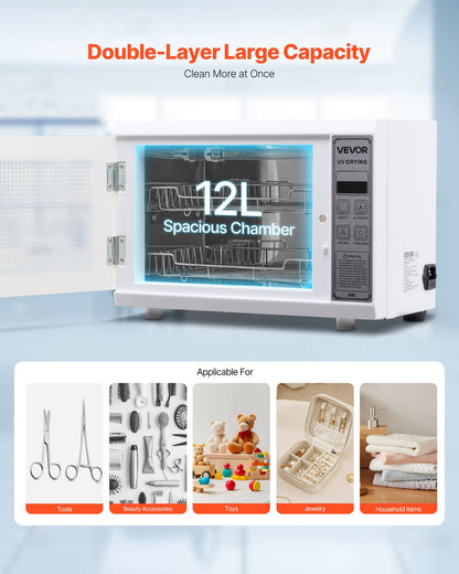 Nail Tool Cleaning Machine, 12L Large Capacity, Multi-Functional Cabinet