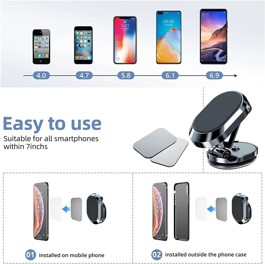 Rotate Metal Magnetic Car Phone Holder Foldable Universal Mobile Stand Air Vent