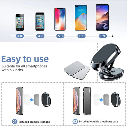 Rotate Metal Magnetic Car Phone Holder Foldable Universal Mobile Stand Air Vent