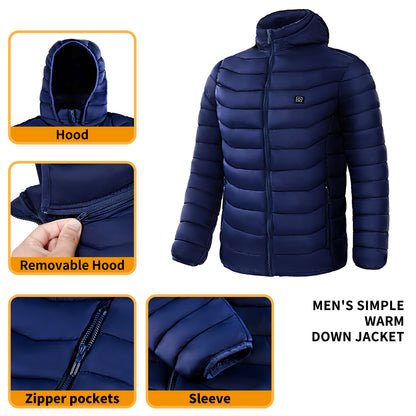 Men Heated Puffer Jacket Electric Heating Coat Insulated Hood Windbreaker 9Heat