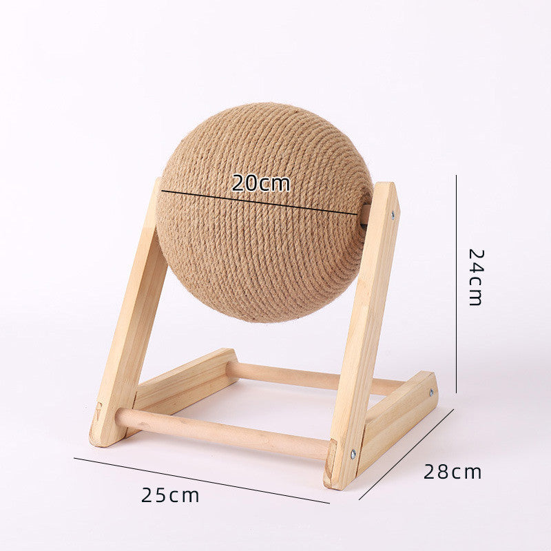 Cat Scratcher Sisal Rope Ball Scratching Post Wood Stand Anti-Scratch Toy For