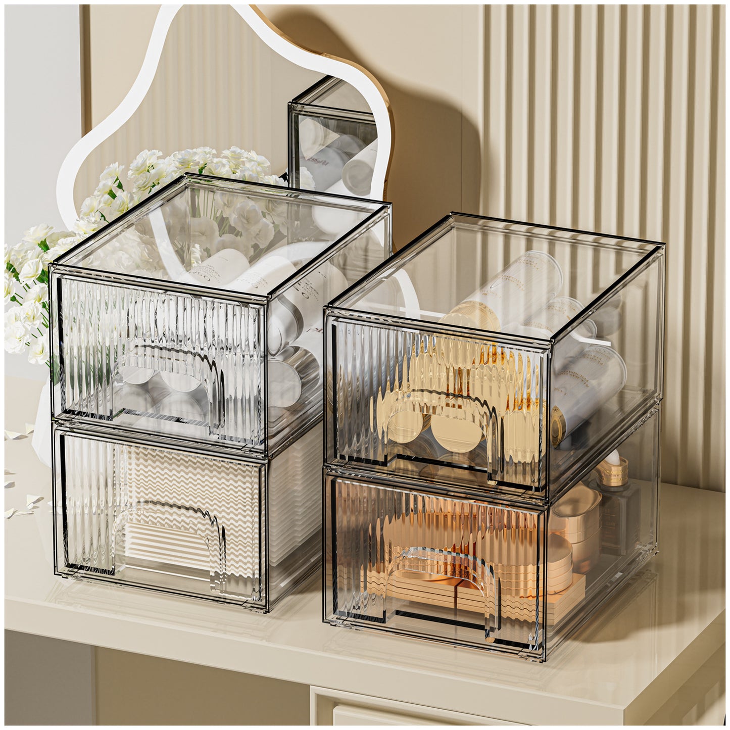 1, 2, 3, 4 Pack Clear Stackable Acrylic Drawers Cosmetic & Home Storage