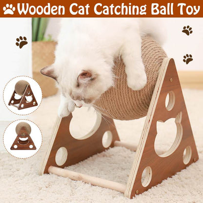 Cat Scratcher Sisal Rope Ball Scratching Post Wood Stand Anti-Scratch Toy For