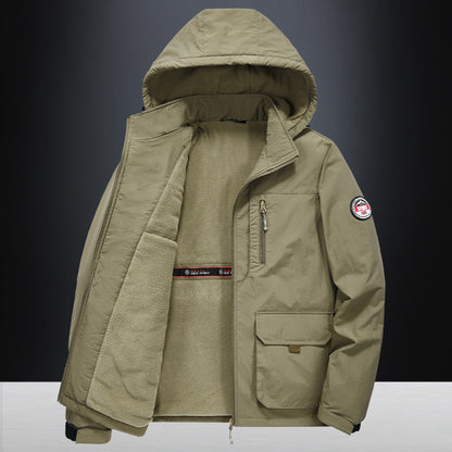 Fall Winter Men Middle-aged Loose Plus Size Outdoor Sports Windproof Hooded