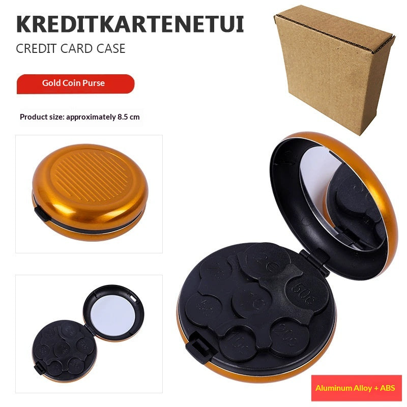 Portable Euro Coin Storage Box - Compact Money Organizer with Built-in Mirror