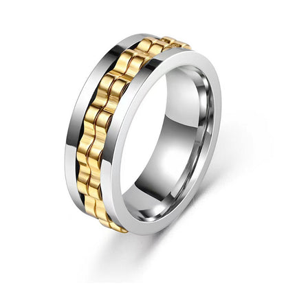 Titanium Spinner Square Texture Ring For Men High Polished Stainless Steel Gear
