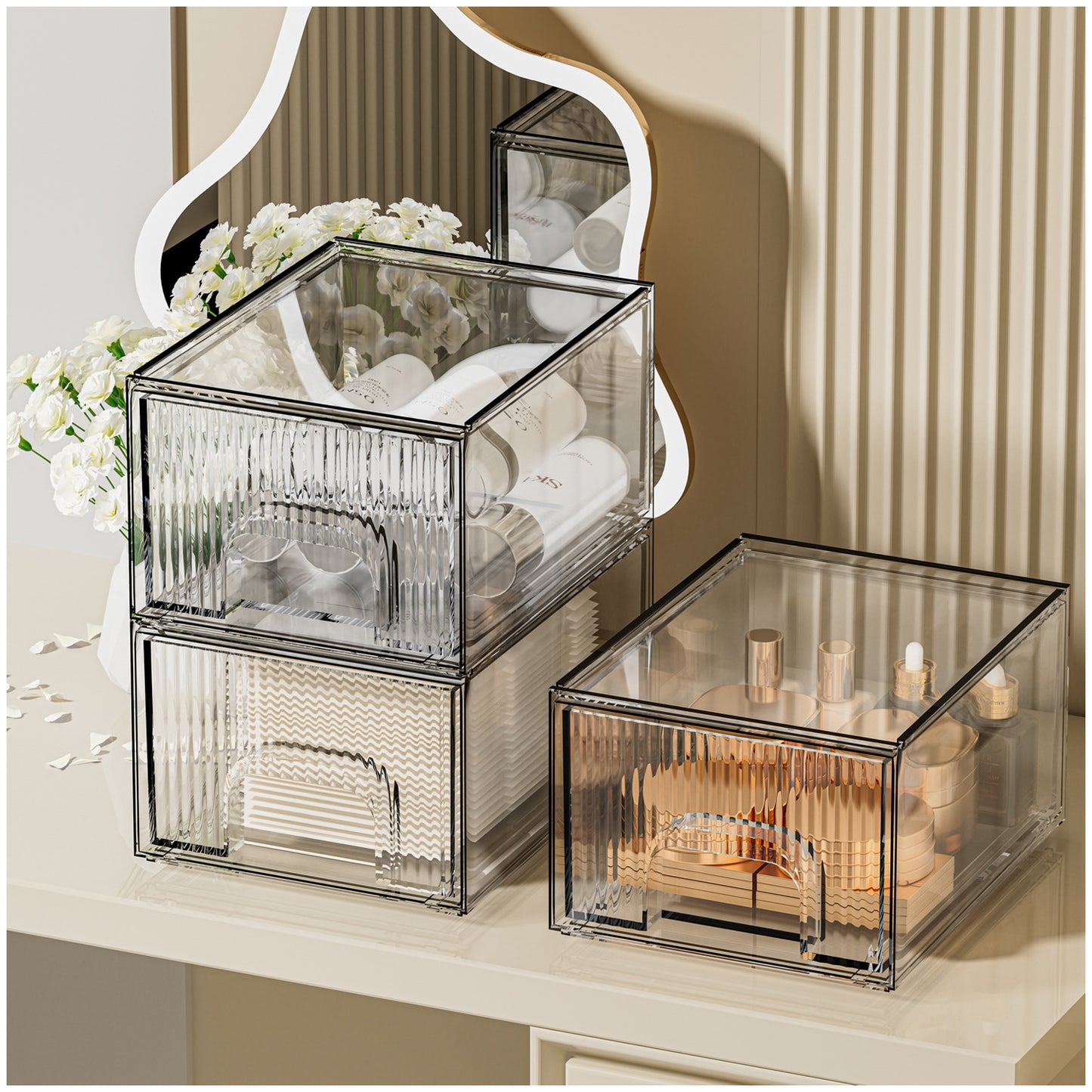 1, 2, 3, 4 Pack Clear Stackable Acrylic Drawers Cosmetic & Home Storage