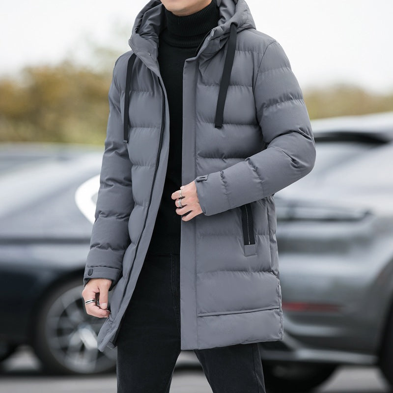 Long Hooded Jacket Men Winter Warm Windproof Coat Fashion Solid Color Clothes